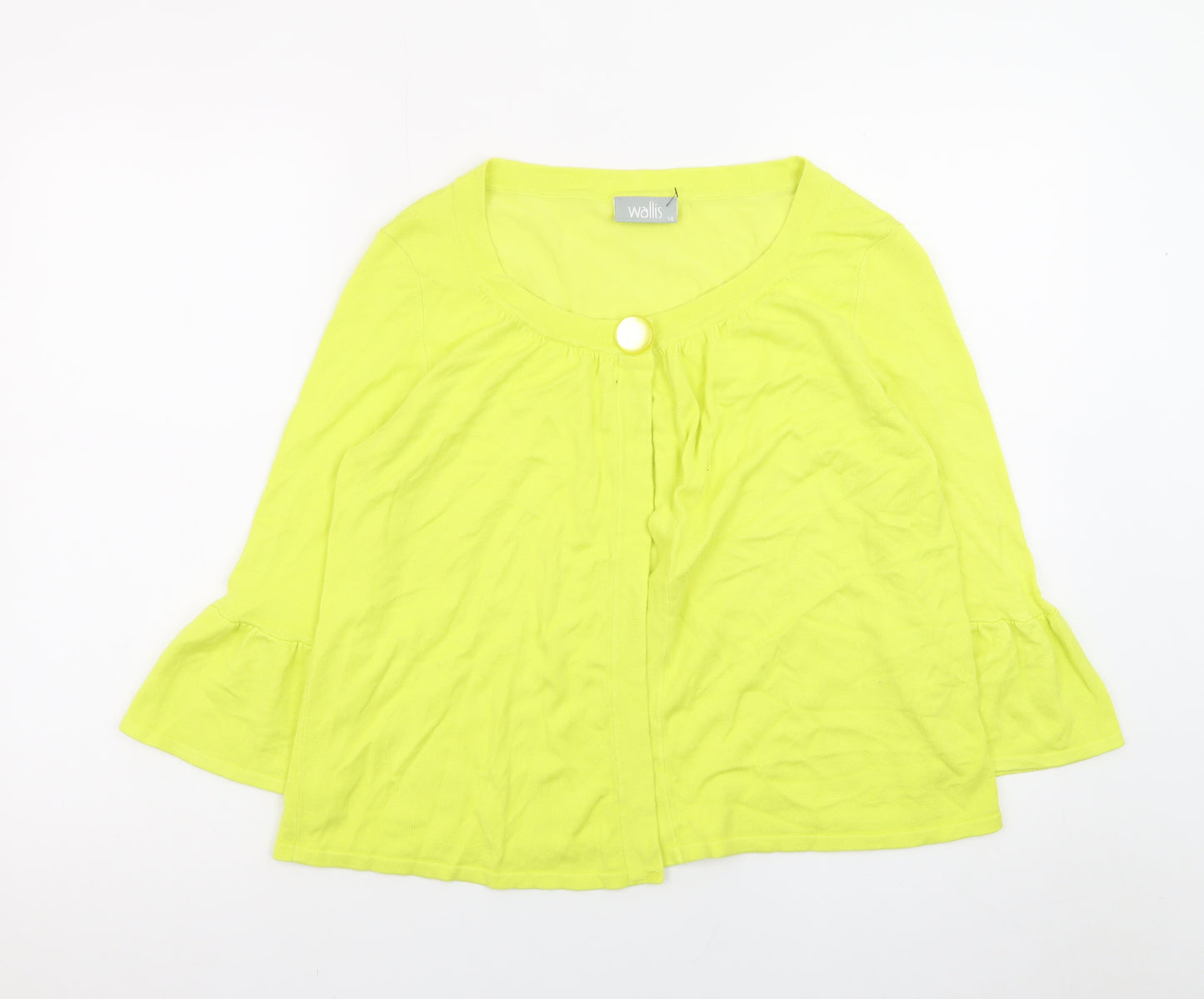 Wallis Women Yellow 3/4 Sleeve Scoop Neck Cardigan Size 14