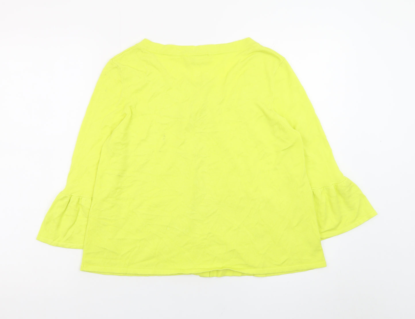 Wallis Women Yellow 3/4 Sleeve Scoop Neck Cardigan Size 14