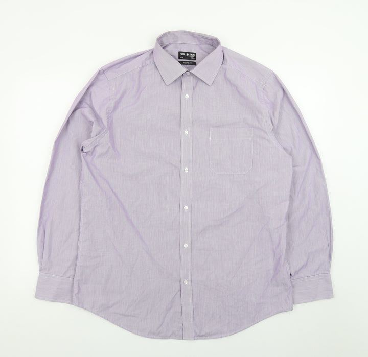 Debenhams Men's Purple Striped Long Sleeve Button-Up Shirt 16.5in
