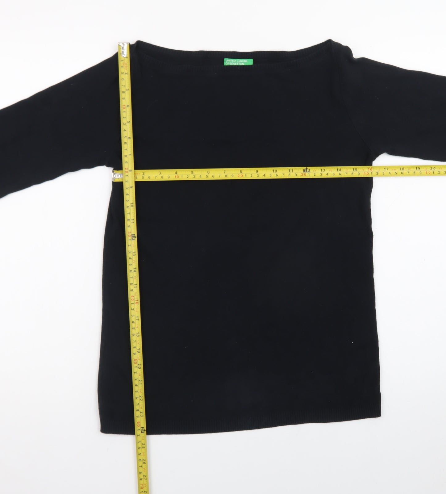 United Colors of Benetton Women’s Black Cotton Boat Neck Jumper L