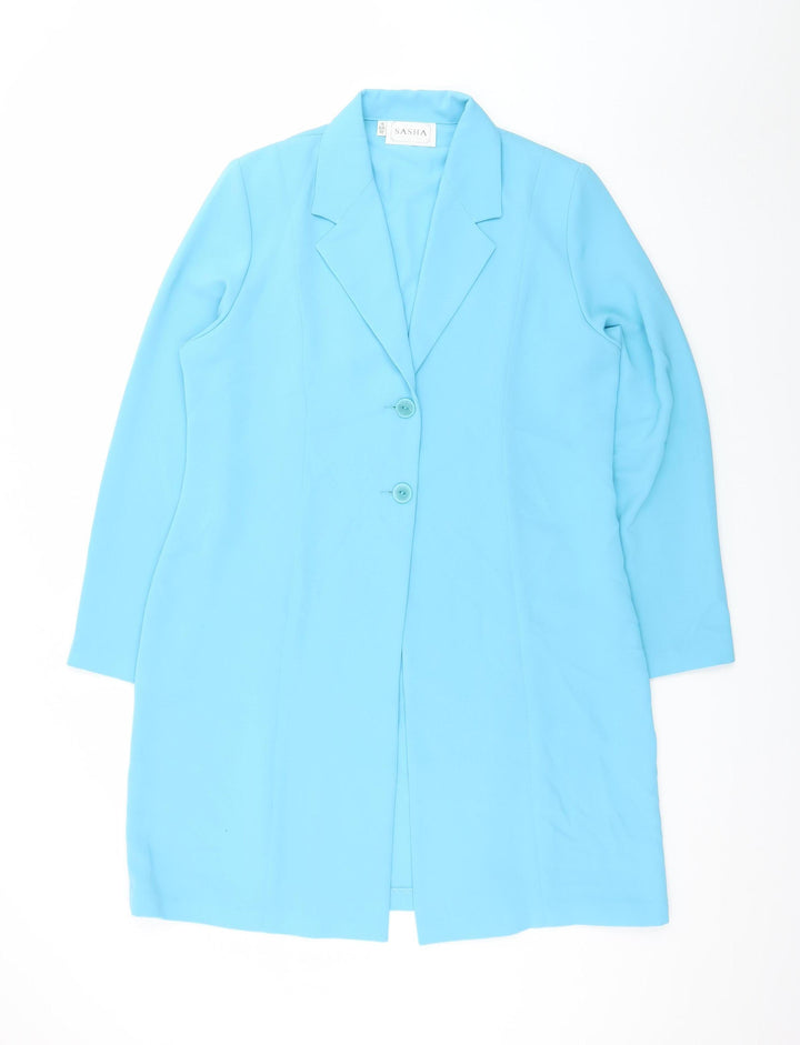 Sasha Women Blue Long Single-Breasted Blazer Coat Size 14