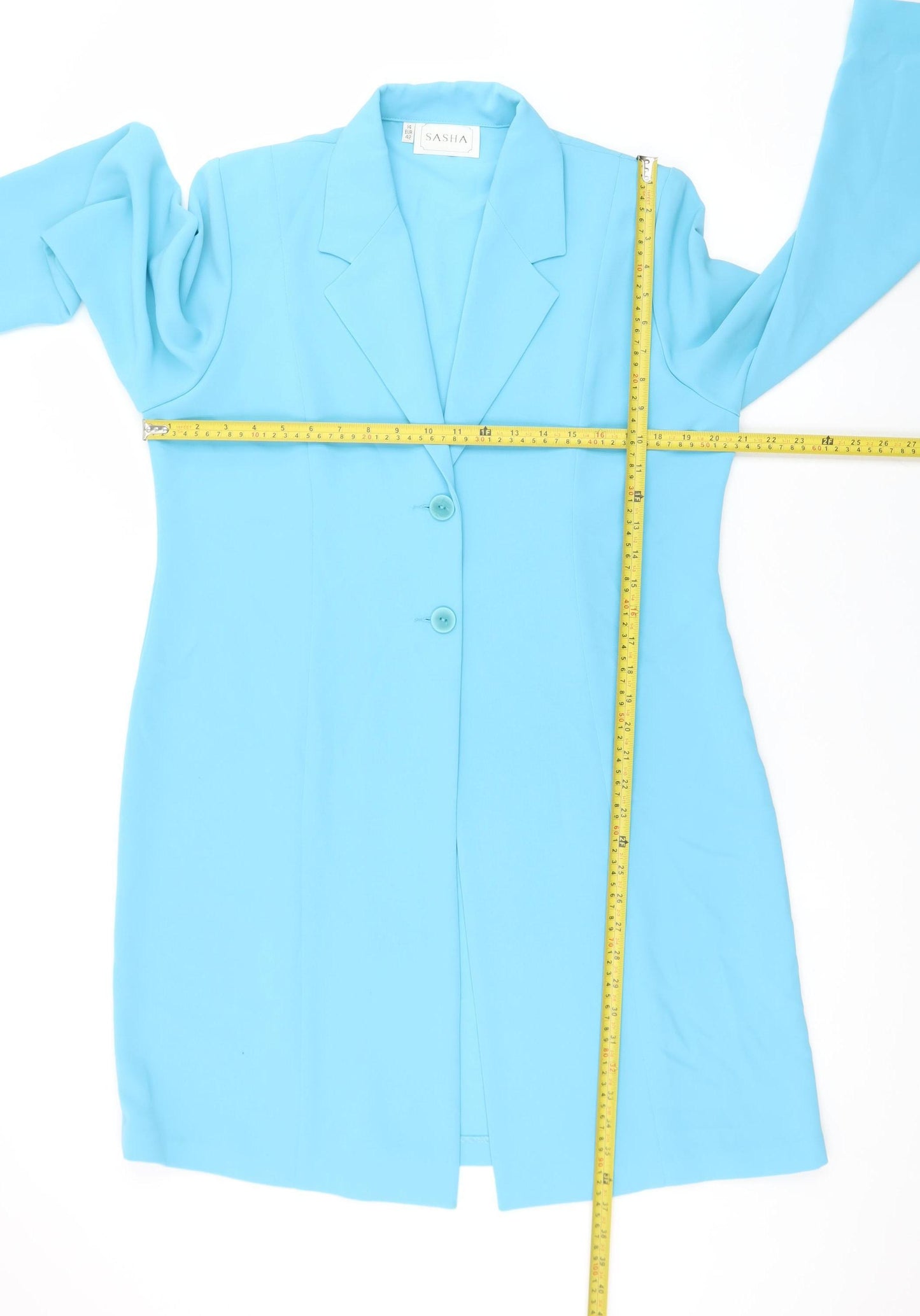 Sasha Women Blue Long Single-Breasted Blazer Coat Size 14
