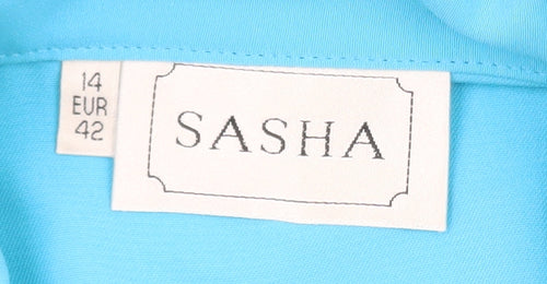 Sasha Women Blue Long Single-Breasted Blazer Coat Size 14