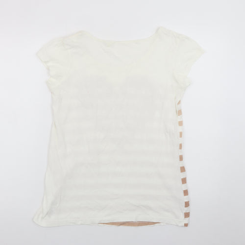 Next Womens Beige Striped Heart Print Cotton T-Shirt Size 12