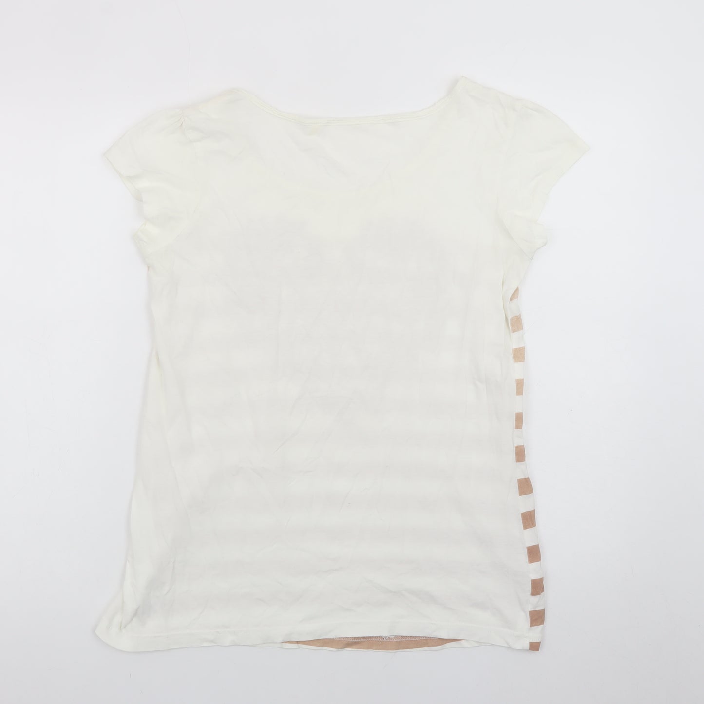 Next Womens Beige Striped Heart Print Cotton T-Shirt Size 12