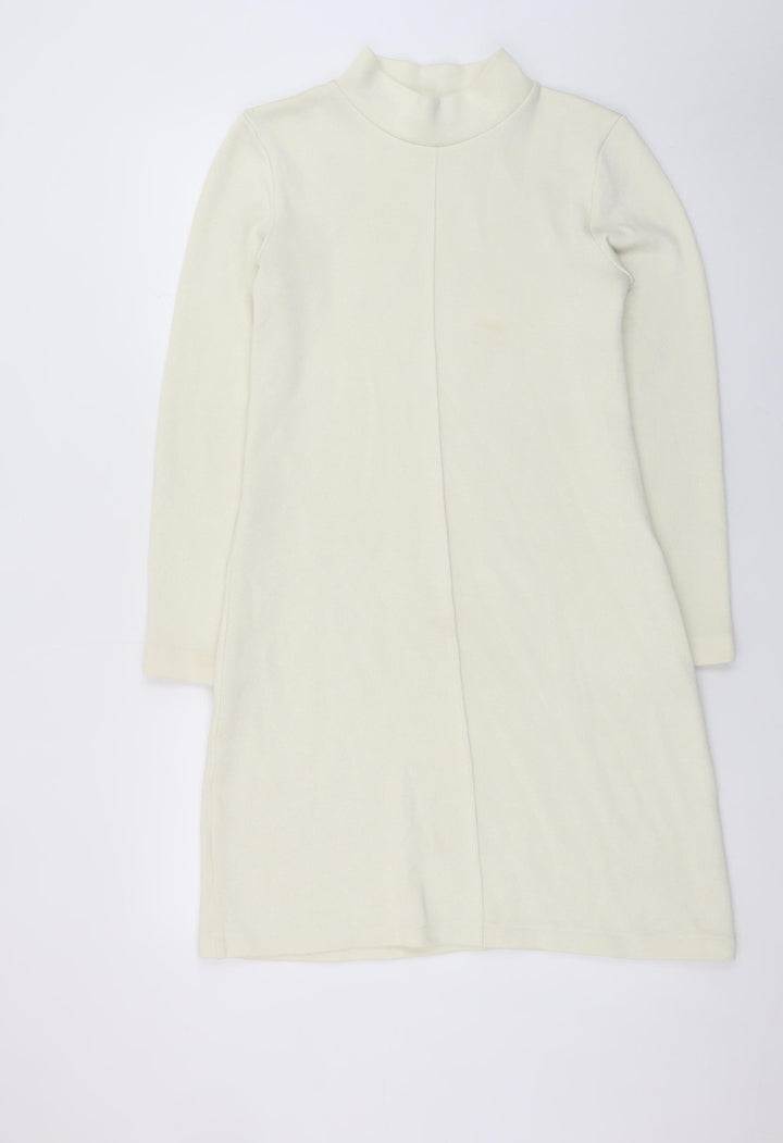 Zara Women Ivory Knit Mock Neck Shift Dress Size S