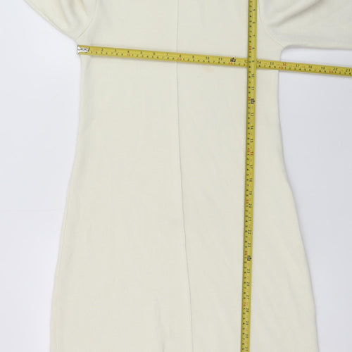 Zara Women Ivory Knit Mock Neck Shift Dress Size S