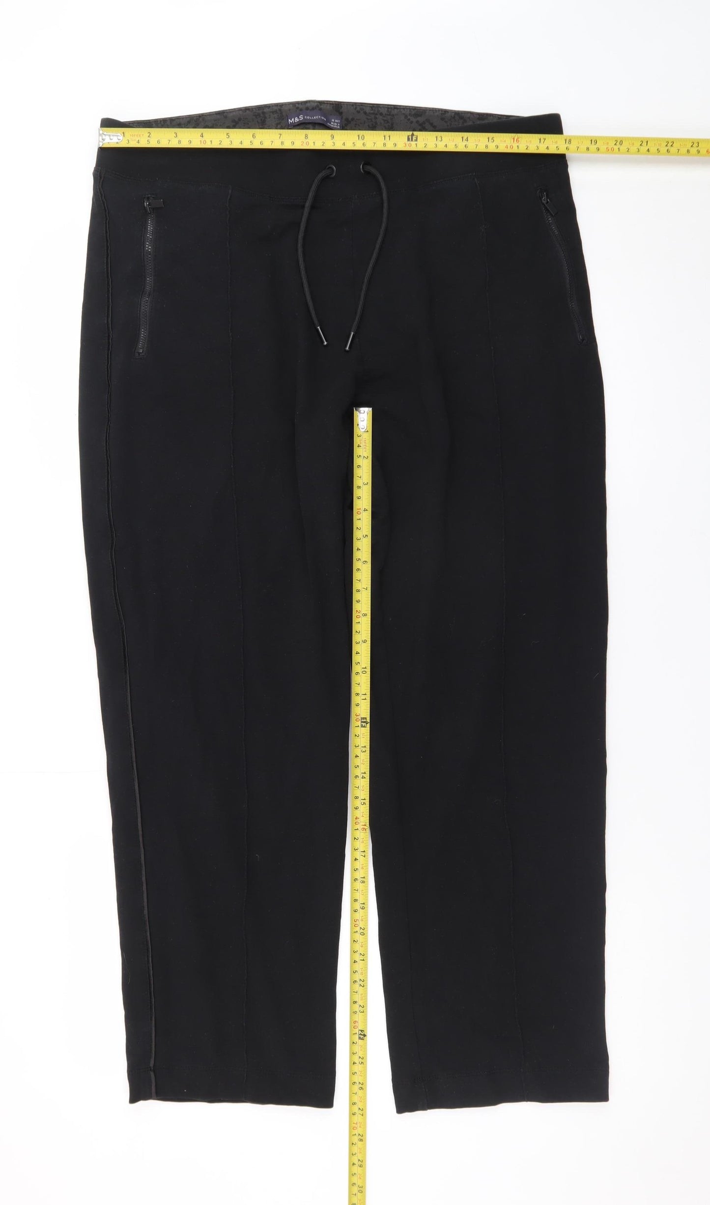 Marks and Spencer Women Black Size 18 Cotton Stretch Tapered Trousers