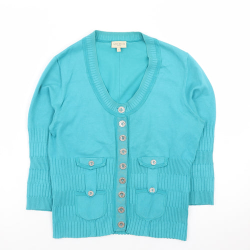Karen Millen Women's Blue Size 8 Button V-Neck 3/4 Sleeve Cardigan