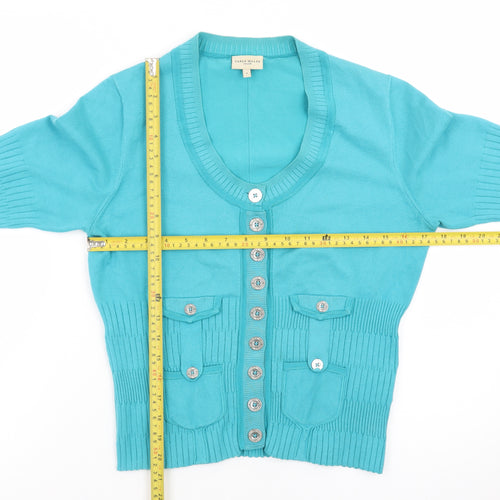 Karen Millen Women's Blue Size 8 Button V-Neck 3/4 Sleeve Cardigan