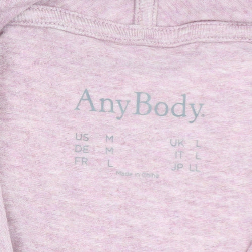 AnyBody Women Pink Long Sleeve Pullover Hoodie L Lightweight Cotton Blend