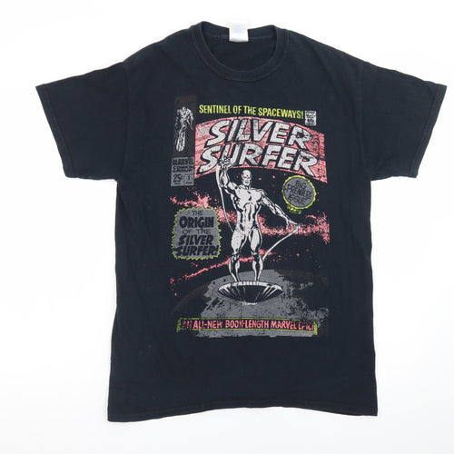 Marvel Comics Mens Black Silver Surfer Graphic T-Shirt M