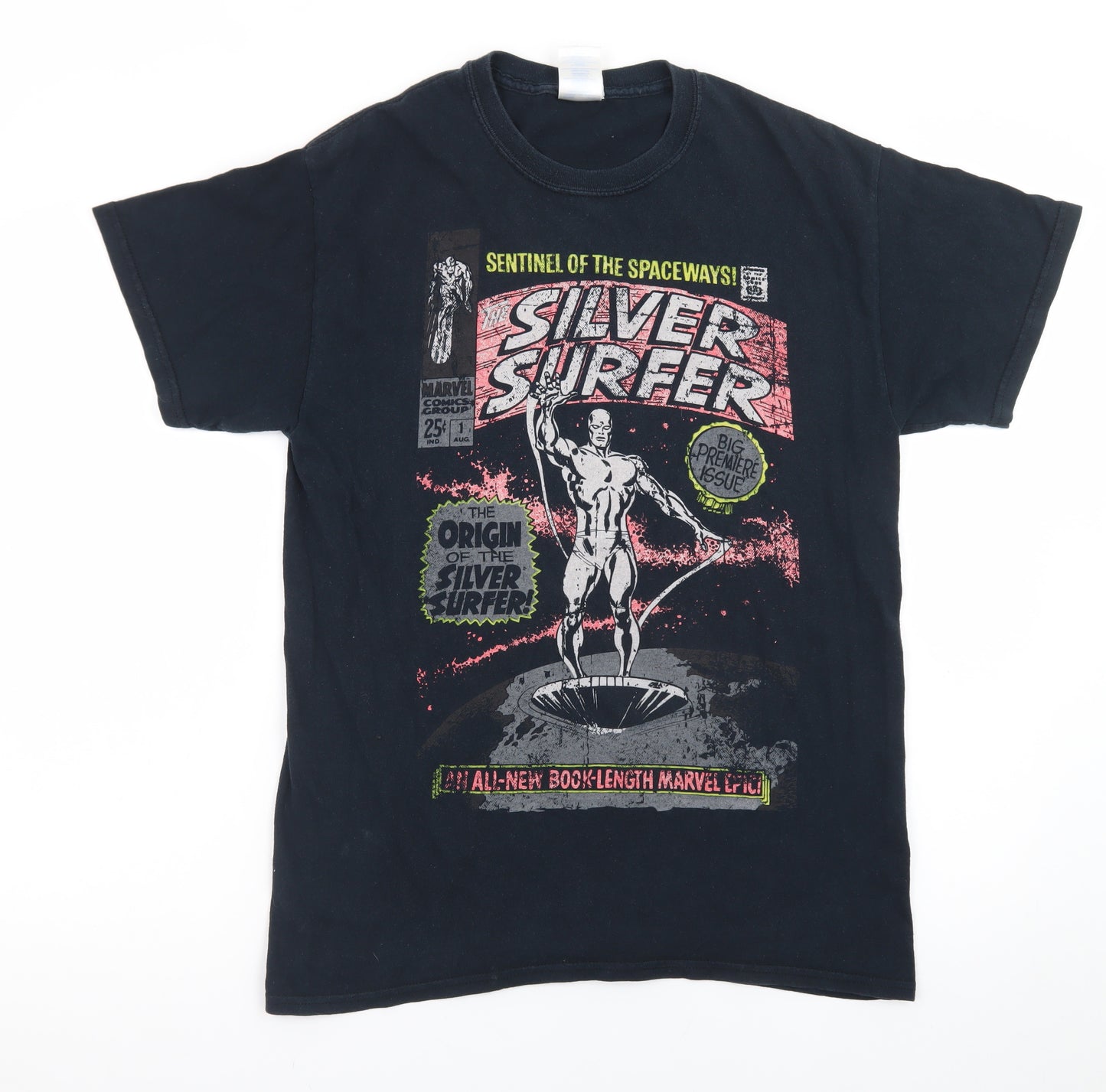 Marvel Comics Mens Black Silver Surfer Graphic T-Shirt M