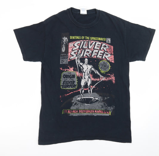 Marvel Comics Mens Black Silver Surfer Graphic T-Shirt M