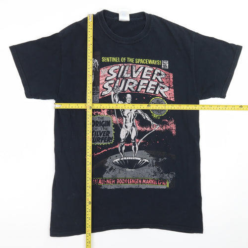 Marvel Comics Mens Black Silver Surfer Graphic T-Shirt M