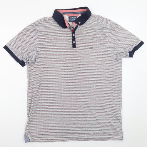Bewley & Ritch Men's Blue Geometric Polo Shirt Size 2XL Cotton
