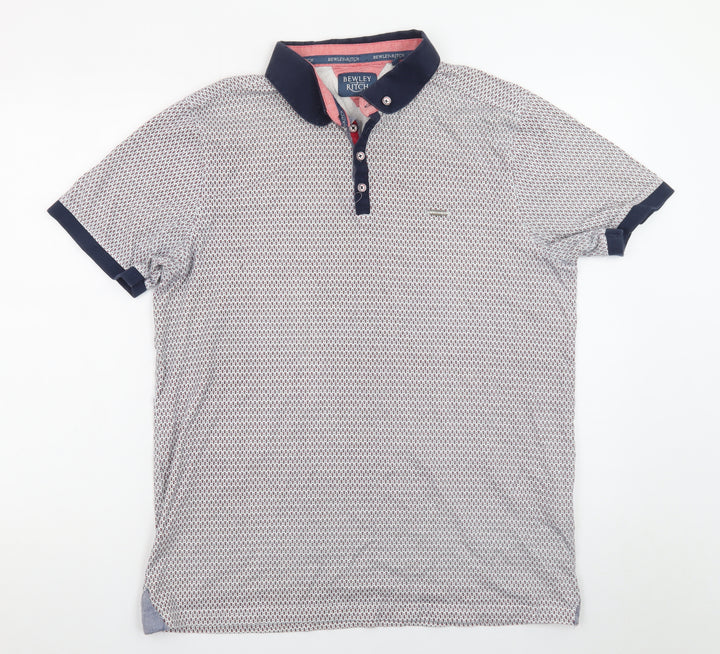 Bewley & Ritch Men's Blue Geometric Polo Shirt Size 2XL Cotton