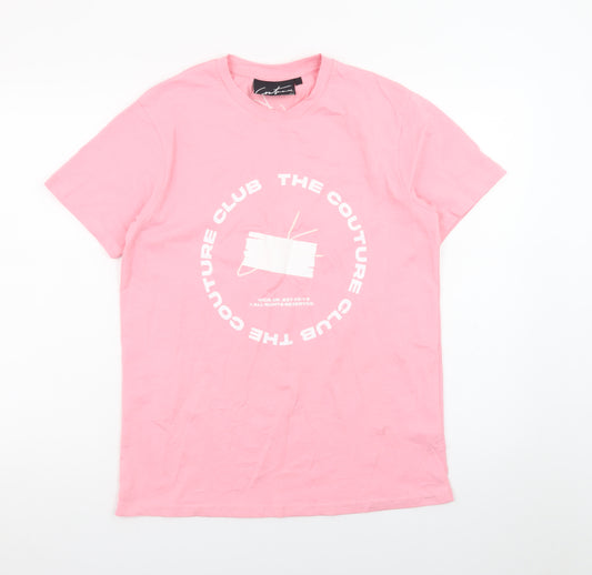 The Couture Club Women's Pink Cotton Blend Logo T-Shirt Size 10