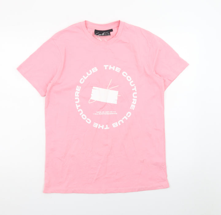 The Couture Club Women's Pink Cotton Blend Logo T-Shirt Size 10