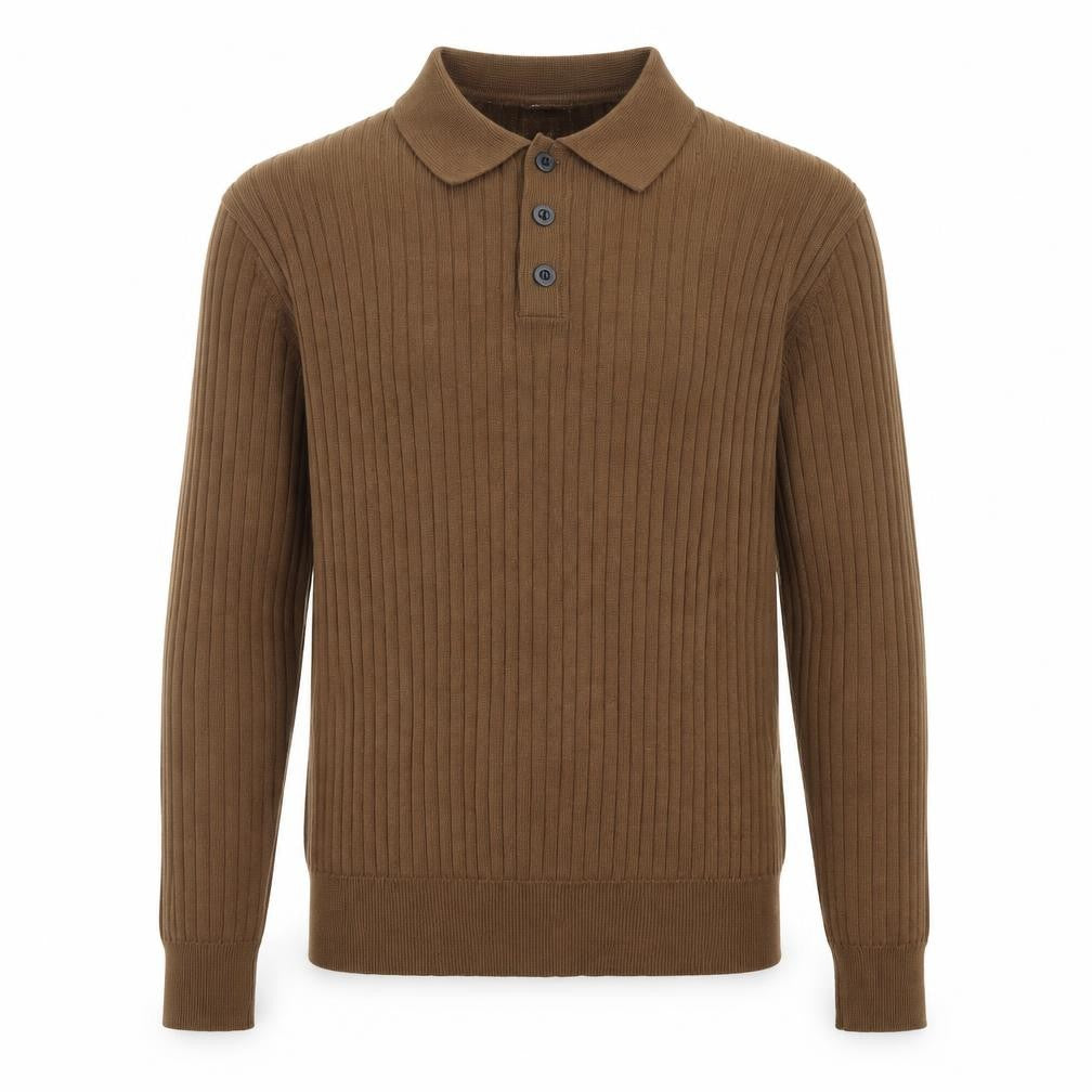 Front view of Fashion Men Brown Collared Henley Jumper, size M
