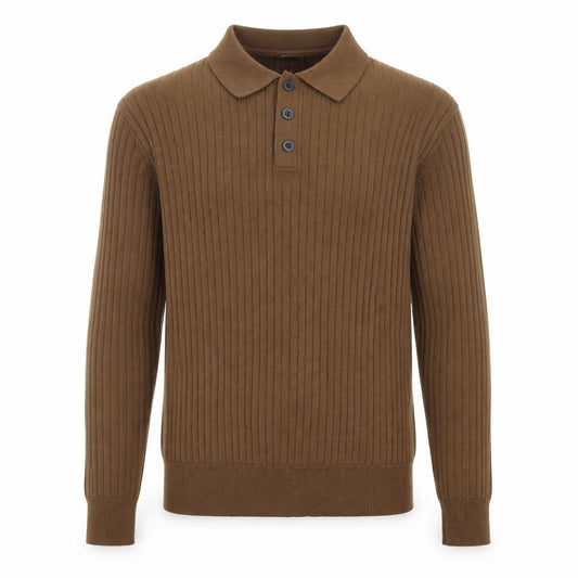Front view of Fashion Men Brown Collared Henley Jumper, size M