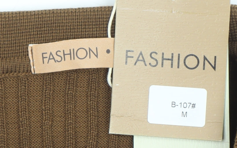 Fashion Men Brown Collared Henley Jumper Size M