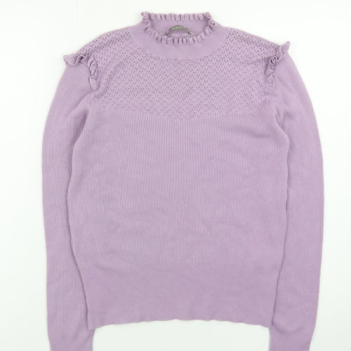Oasis Women’s Purple Mock Neck Ruffle Knit Jumper Size 12