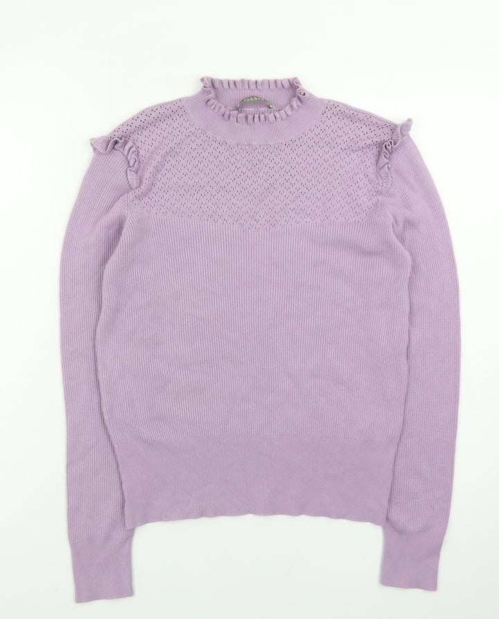 Oasis Women’s Purple Mock Neck Ruffle Knit Jumper Size 12