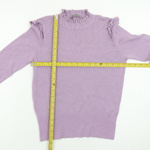 Oasis Women’s Purple Mock Neck Ruffle Knit Jumper Size 12