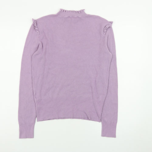 Oasis Women’s Purple Mock Neck Ruffle Knit Jumper Size 12