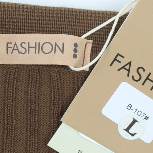 FASHION Men’s Brown Collared Henley Knit Jumper L