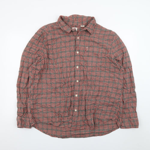 Levi's Men Red Check Flannel Button-Up Shirt 2XL Classic Fit