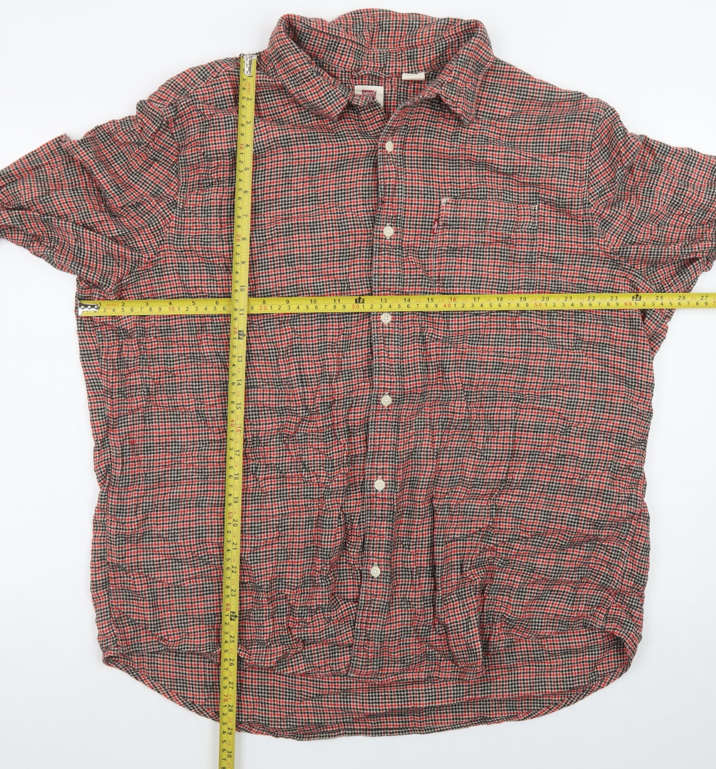Levi's Men Red Check Flannel Button-Up Shirt 2XL Classic Fit