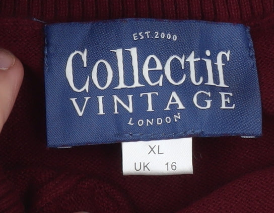 Collectif Vintage Women's Red Size 16 Boat Neck Knit Jumper
