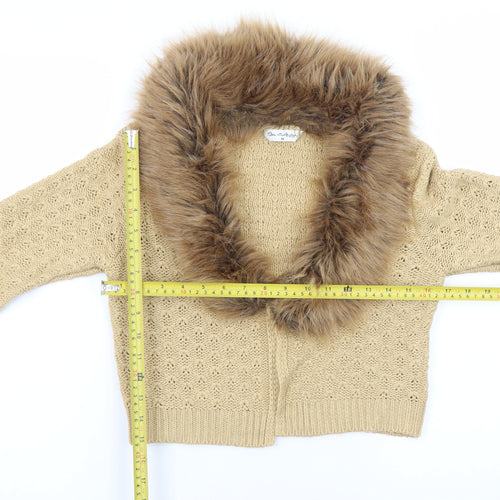 Miss Selfridge Women Beige Faux Fur Trim Cardigan UK 10 Long Sleeve Knit