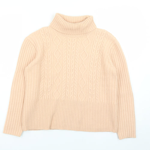 Olsen Women’s Beige Roll Neck Cable-Knit Merino Wool Jumper Size 16