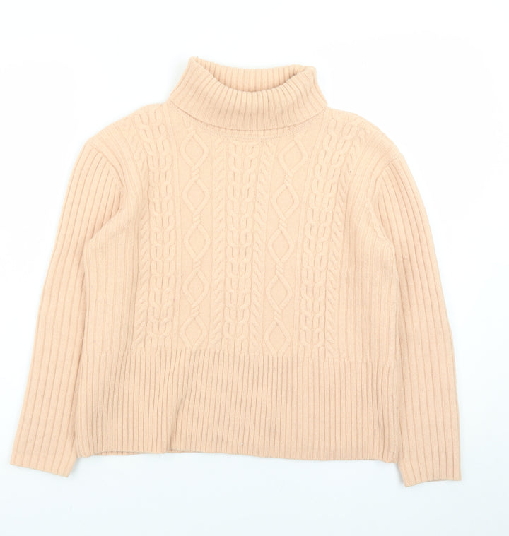 Olsen Women’s Beige Roll Neck Cable-Knit Merino Wool Jumper Size 16