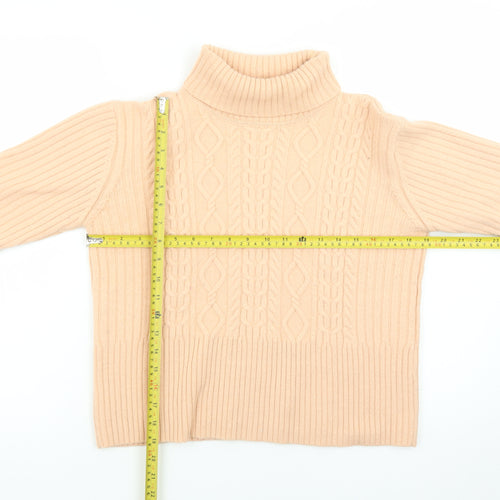 Olsen Women’s Beige Roll Neck Cable-Knit Merino Wool Jumper Size 16