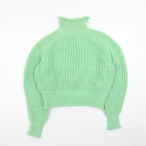 H&M Women Green Roll Neck Chunky Knit Wool Blend Jumper XS