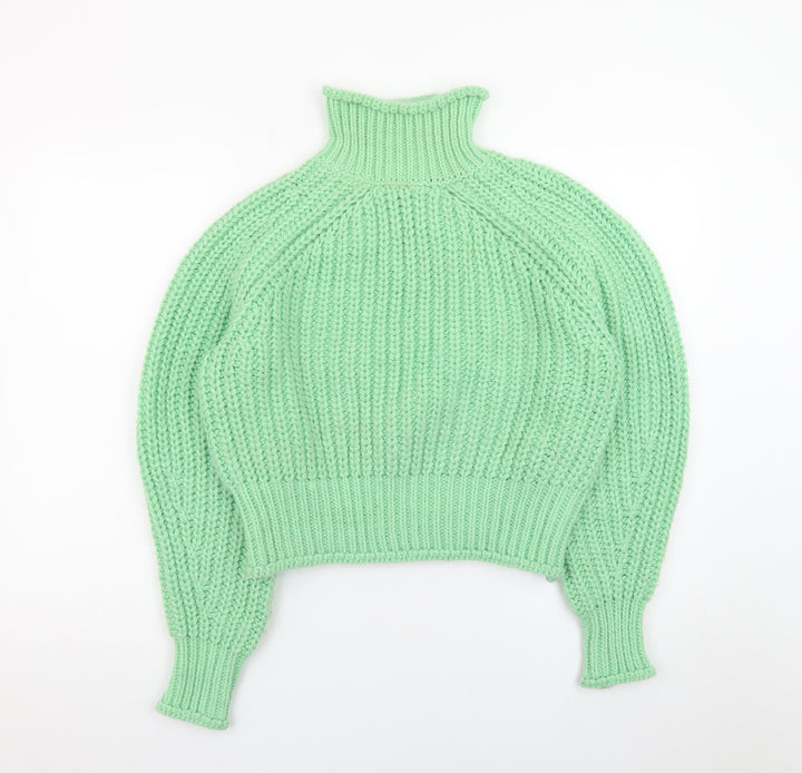 H&M Women Green Roll Neck Chunky Knit Wool Blend Jumper XS