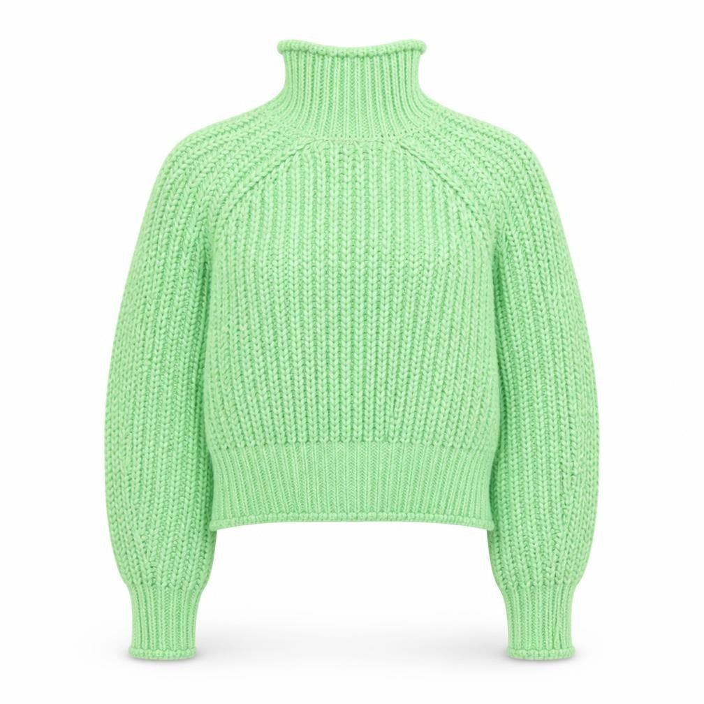 H&M Women Green Roll Neck Chunky Knit Wool Blend Jumper XS