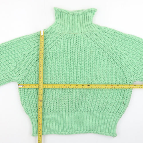 H&M Women Green Roll Neck Chunky Knit Wool Blend Jumper XS