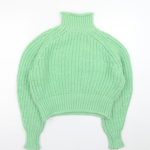 H&M Women Green Roll Neck Chunky Knit Wool Blend Jumper XS