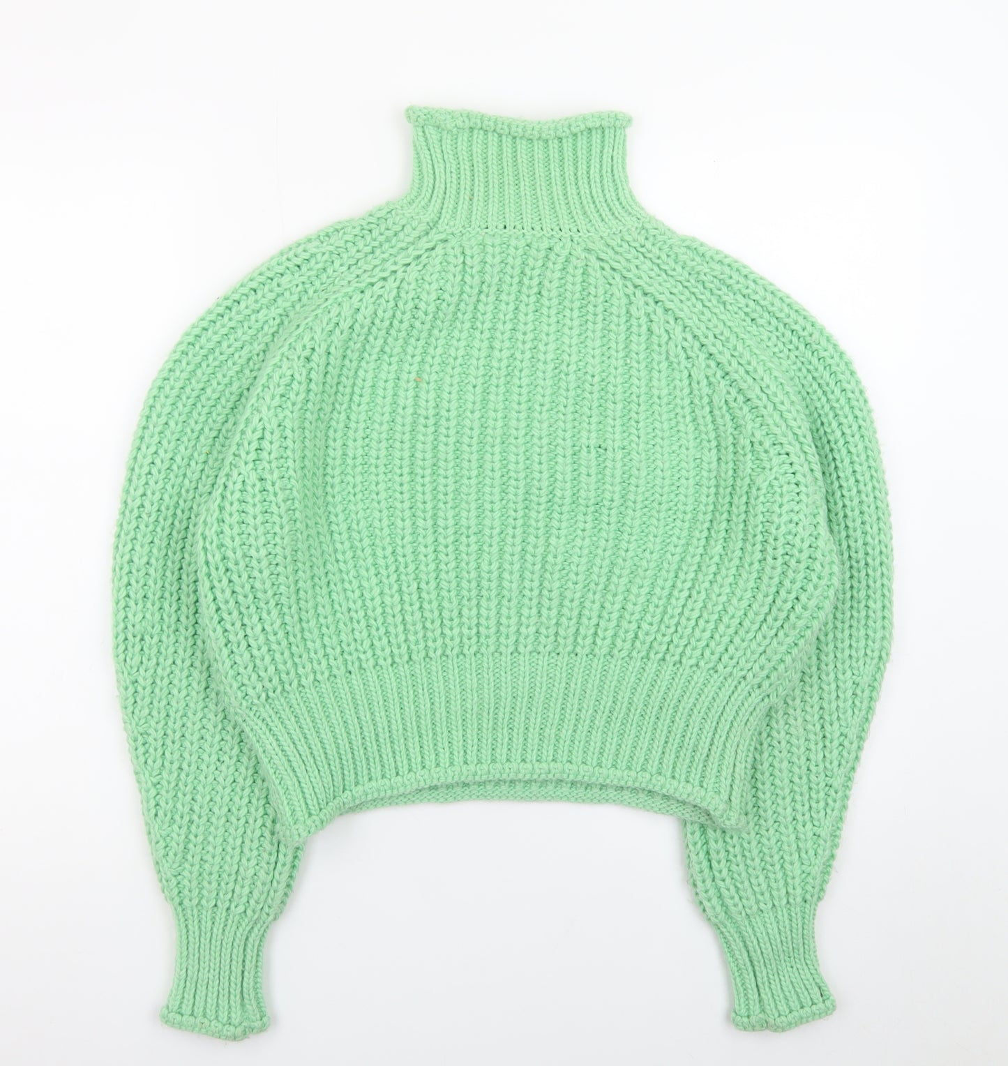 H&M Women Green Roll Neck Chunky Knit Wool Blend Jumper XS
