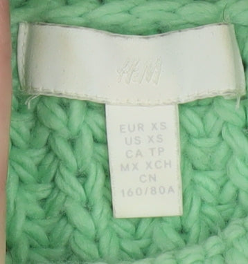 H&M Women Green Roll Neck Chunky Knit Wool Blend Jumper XS