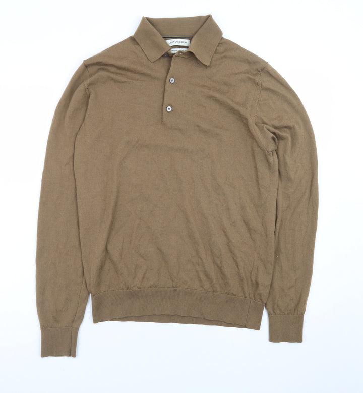 Marks and Spencer Men’s Brown Merino Wool Henley Jumper Medium