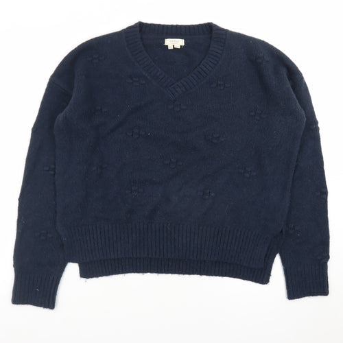 Fat Face Womens Blue V-Neck Knit Jumper Size 12 Alpaca Blend