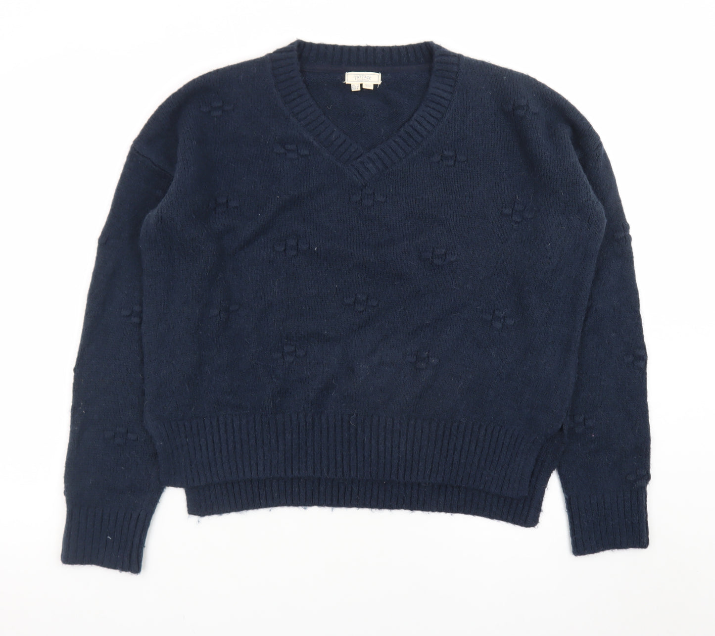 Fat Face Womens Blue V-Neck Knit Jumper Size 12 Alpaca Blend