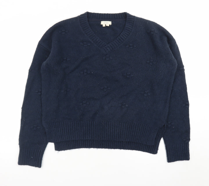 Fat Face Womens Blue V-Neck Knit Jumper Size 12 Alpaca Blend