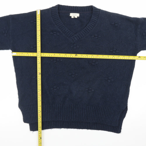 Fat Face Womens Blue V-Neck Knit Jumper Size 12 Alpaca Blend